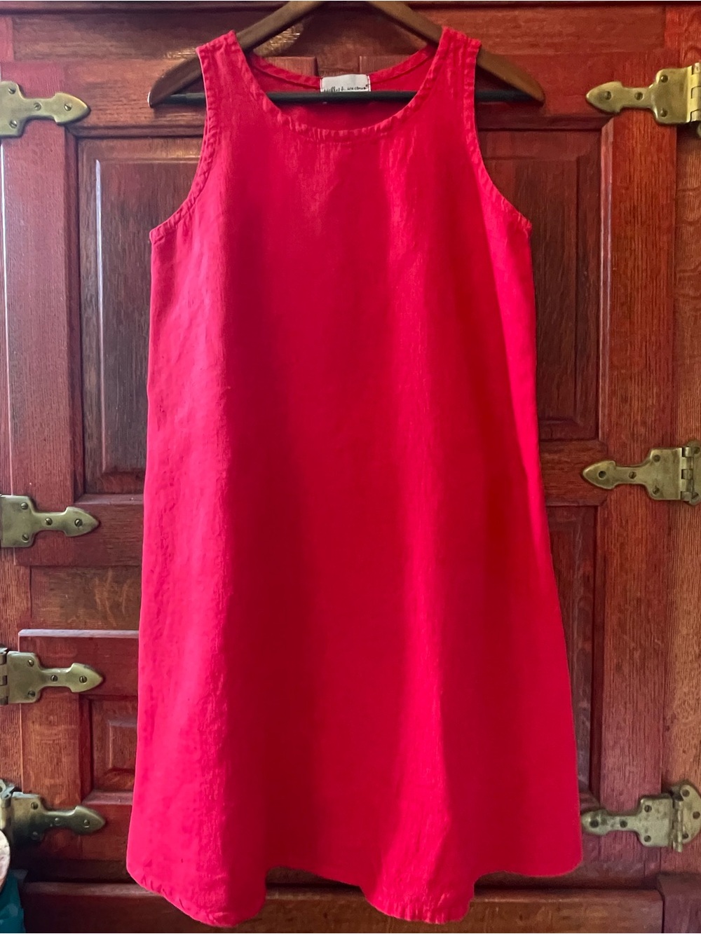 Maternity Red Linen Shift Dress Sz S-M